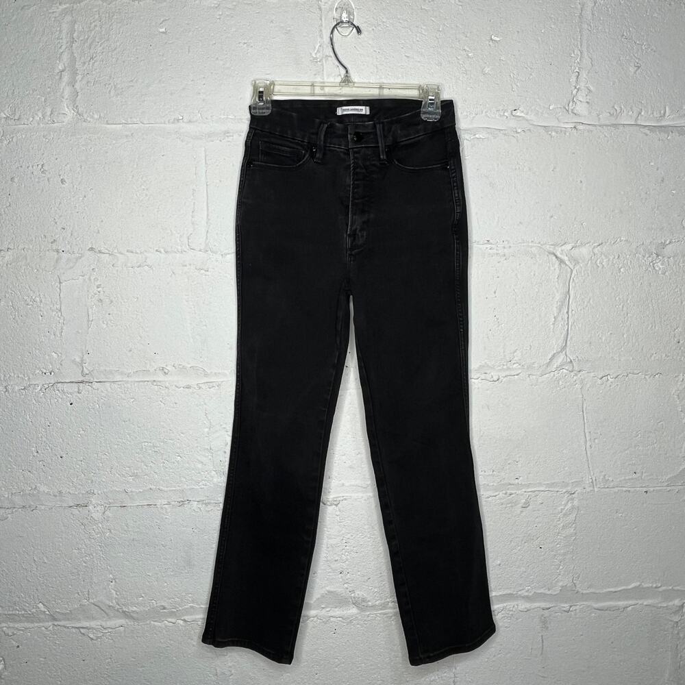 Good American Good Straight High Rise Jeans Zip Fly Women Black Size 4 / 27